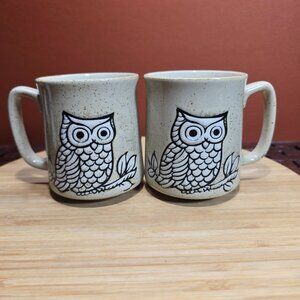 NWOT Two (2) Ceramic Coffee / Tea Cups Raised Owl on Both Sides Holds 10oz NEW